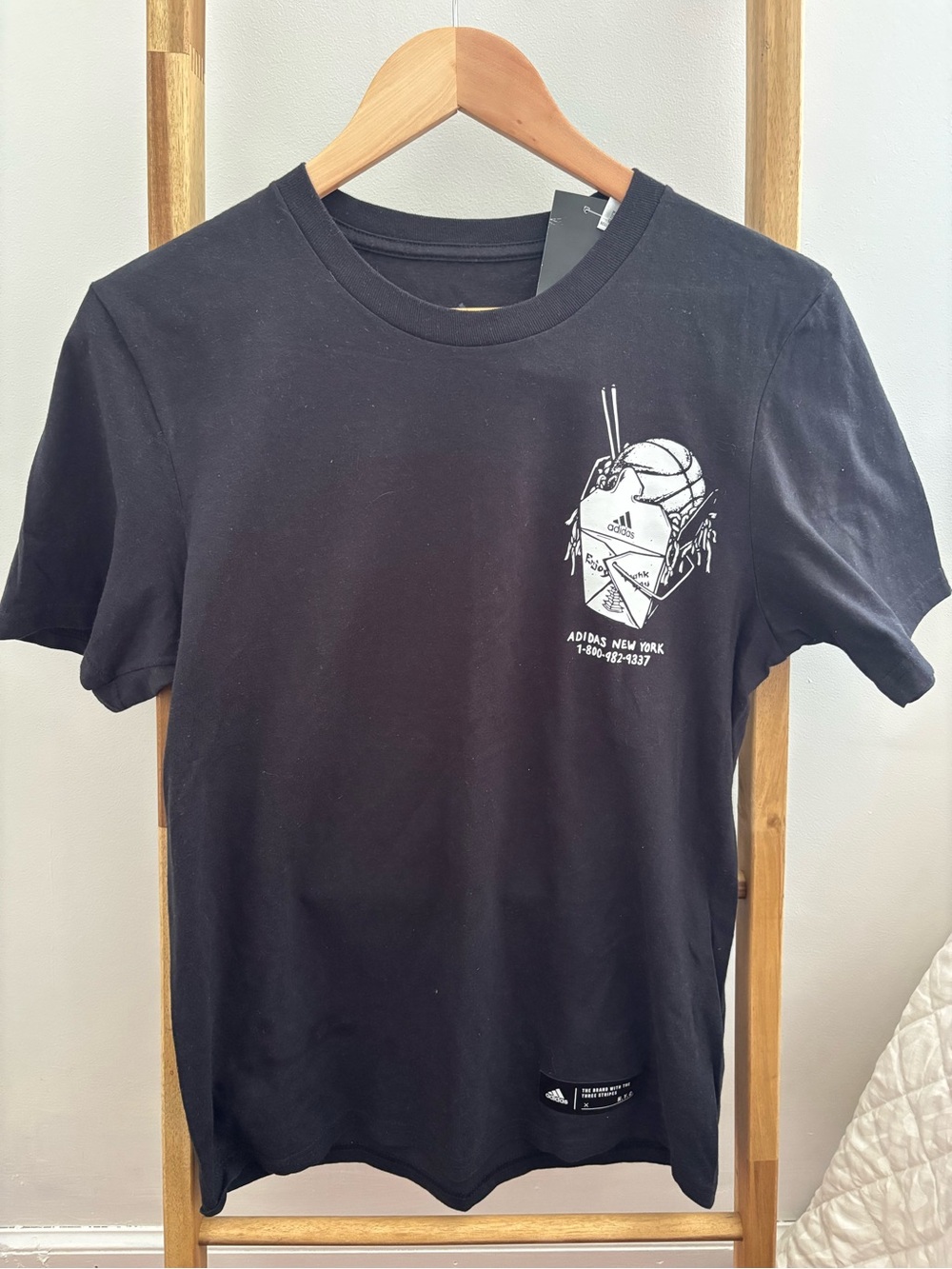 adidas Black Short Sleeve Tee with White Chest Graphic - Picture 1 of 5